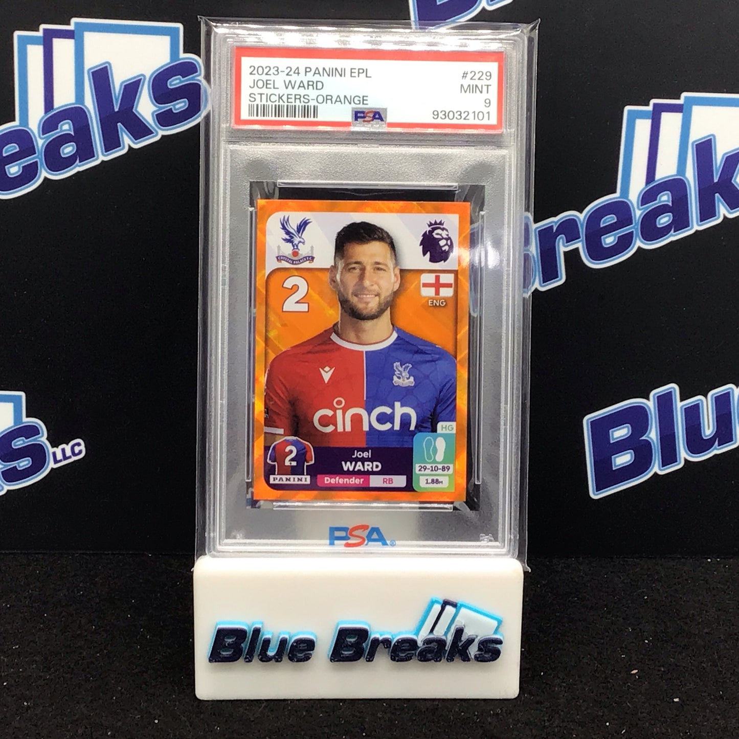 2023-24 Panini EPL Stickers-Orange Joel Ward #229 PSA 9 Crystal Palace