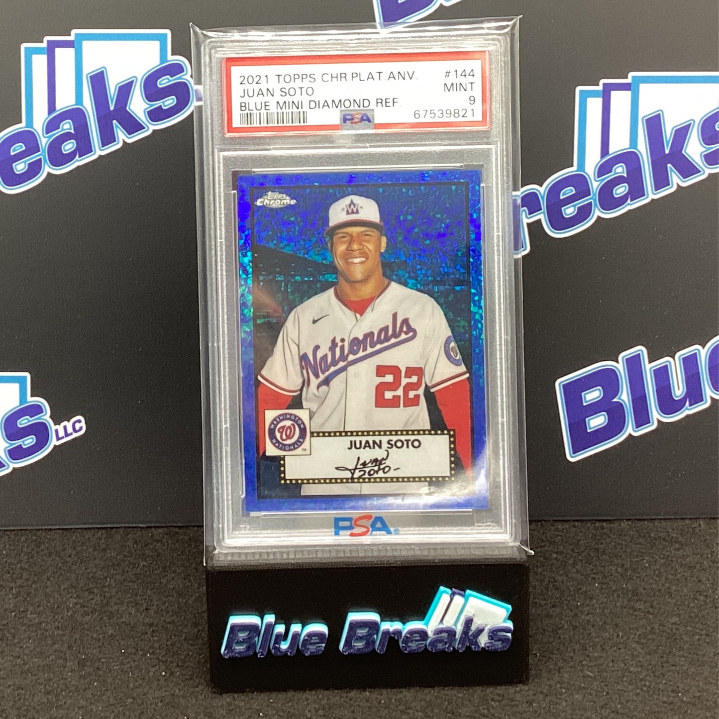 2021 Topps Chrome Platinum Anniversary Blue Mini Diamond Refractor Juan Soto 092/199 PSA 9 #144 Nationals