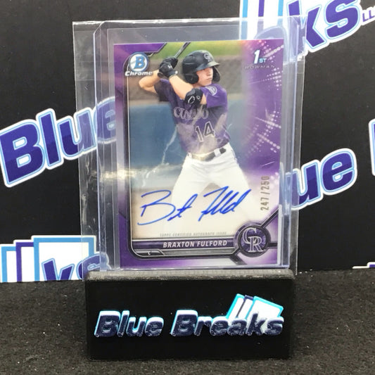 2022 Bowman Chrome 1st Bowman purple Braxton Fulford auto 247/250 #CPA-BF Rockies