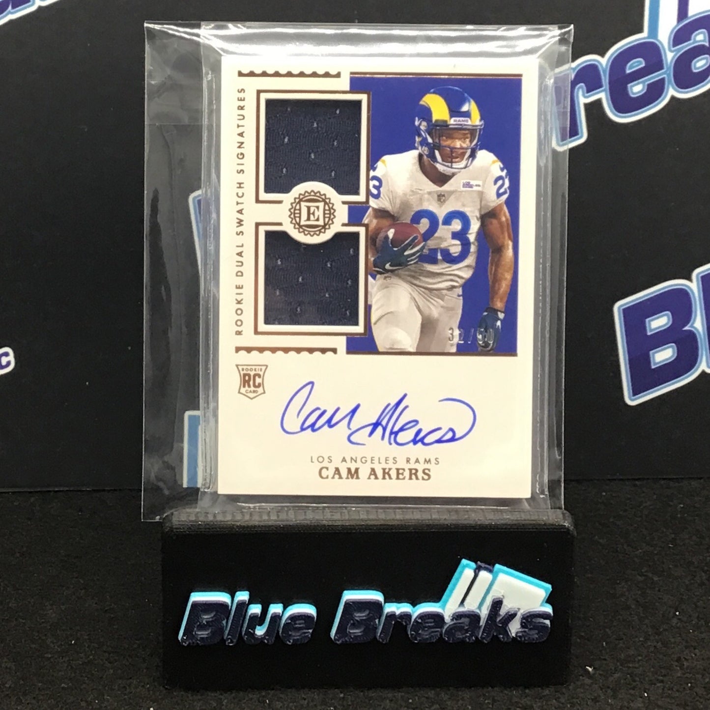 2020 Panini Encased Rookie Dual Swatch Signatures Cam Akers 32/50 RC #RSS-CA Chargers