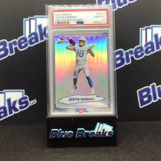 2022 Zenith - Justin Herbert - 1992 Pacific Silver - #PAC3 - PSA 10 - Los Angeles Chargers
