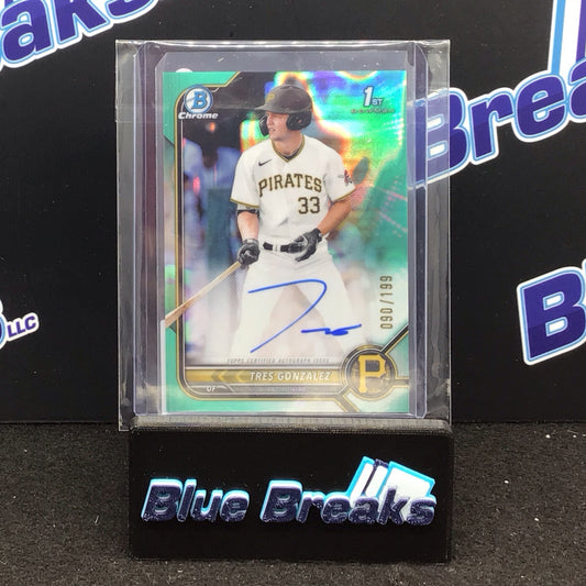 2022 Bowman Chrome 1st Bowman aqua Tres Gonzalez 090/199 #CDA-TG Pirates