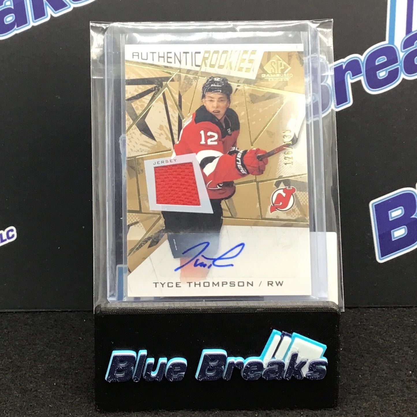 2021-22 Upper Deck SP Game Used Authentic Rookies Tyce Thompson relic auto 126/135 #181 Devils