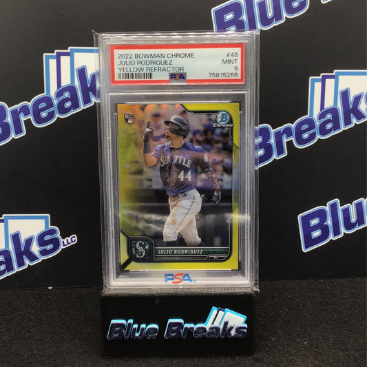 2022 Bowman Chrome - Julio Rodriguez - Yellow Refractor - 37/75 - #48 - PSA 9