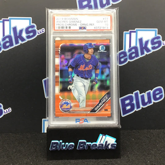 2019 Bowman Chrome Prospects Orange Refractor Andres Gimenez 05/25 #77 PSA 10 Mets