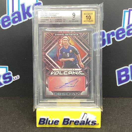 2021-22 Panini Obsidian Volcanic Signatures Electric Etch Red Gabriel Batistuta 8/15 #VS-GBA BGS 9 10 Argentina