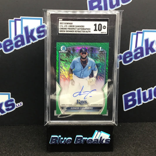 2023 Bowman Chrome Prospect Green Shimmer Refractor Junior Caminero auto 84/99 #CPA-JCR SGC 10