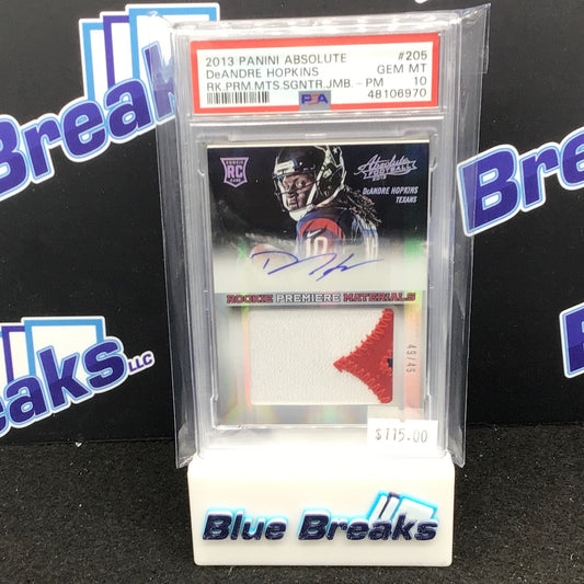 2013 Panini Absolute Rookie Premiere Materials Signatures DeAndre Hopkins 49/49 #205 PSA 10 Texans