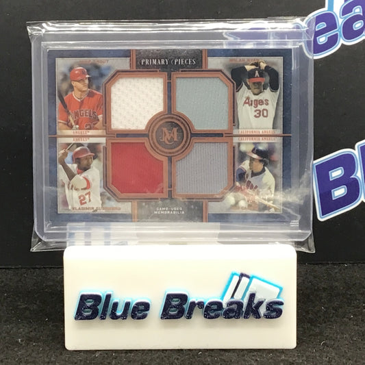 2019 Topps - Museum Collection - Mike Trout - Nolan Ryan - Vladimir Guerrero - Rod Carew - Game Used Relic - 27/75 - Los Angeles Angels