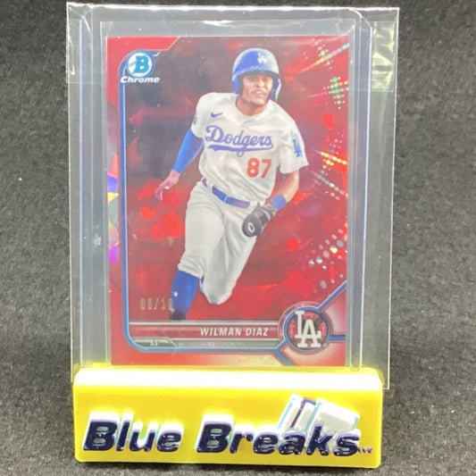 2022 Topps - Bowman Chrome - Sapphire Red - Wilman Diaz - 8/10 - #BCP-135 - Baseball - Dodgers