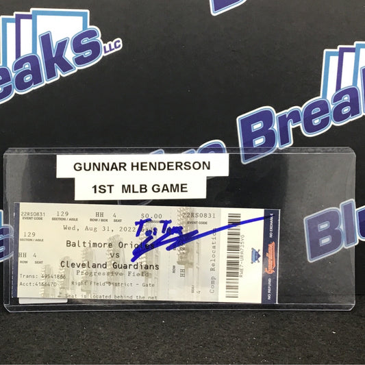First Game Ticket 08/31/22 Gunnar Henderson auto Orioles