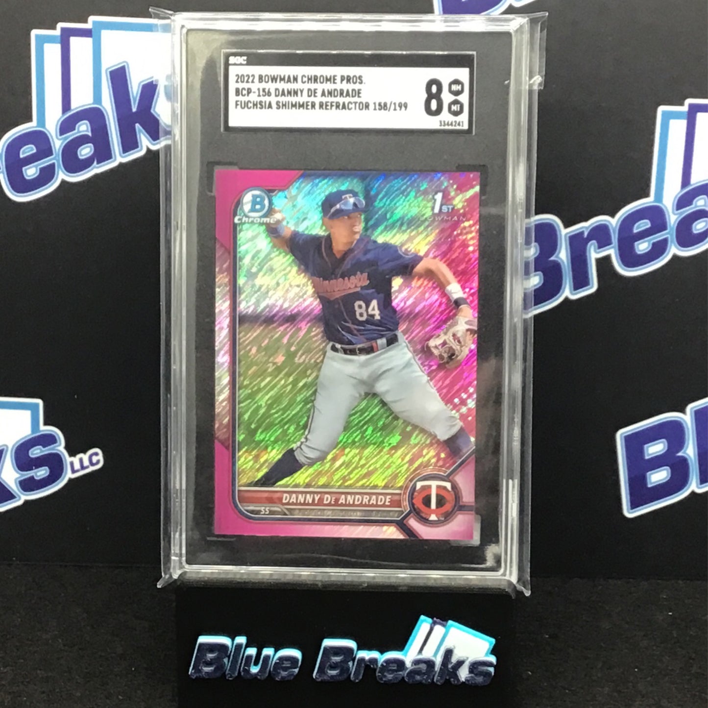 2022 Bowman Chrome Prospects Fuchsia Shimmer Refractor Danny De Andrade 158/199 #BCP-156 SGC 8 Twins
