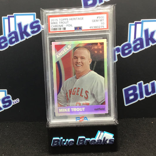 2015 Topps Heritage Chrome Foil Mike Trout #500 PSA 10 Angels
