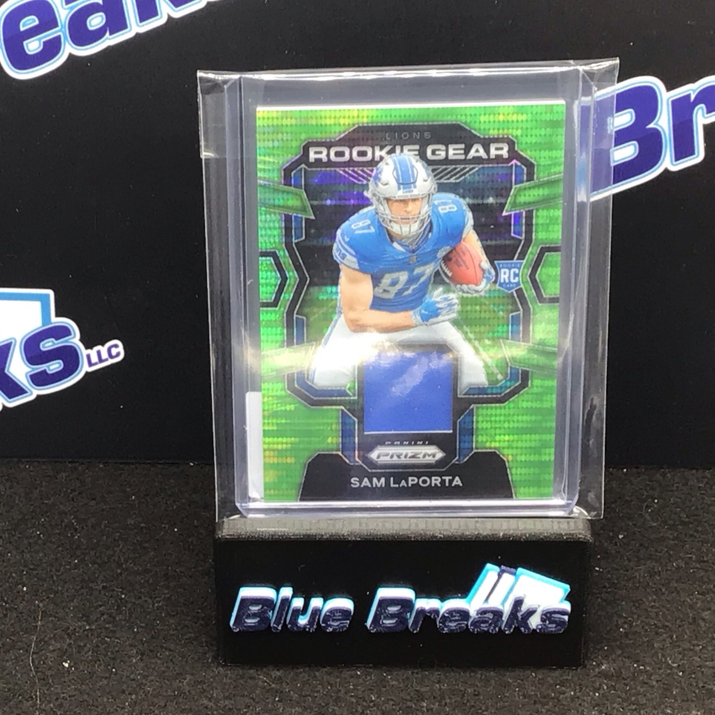 2023 Panini Prizm Neon Green Pulsar Rookie Gear Sam LaPorta #RG-SL Lions