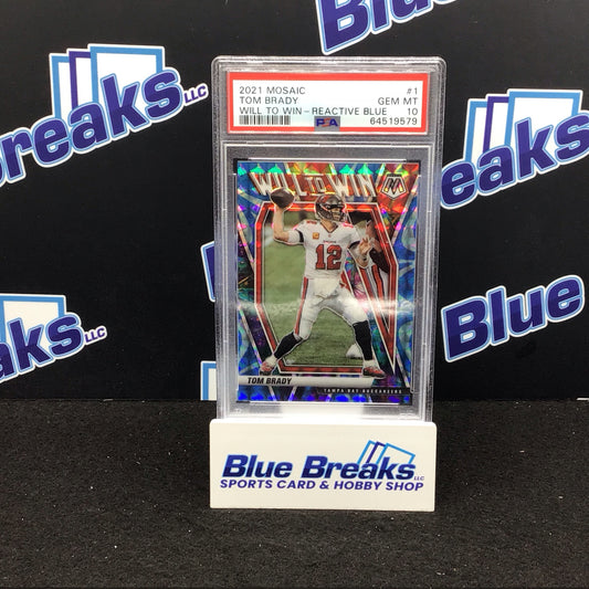 2021 Panini Mosiac Will to Win Reactive Blue Tom Brady 66/99 #WW-1 PSA 10 Buccaneers