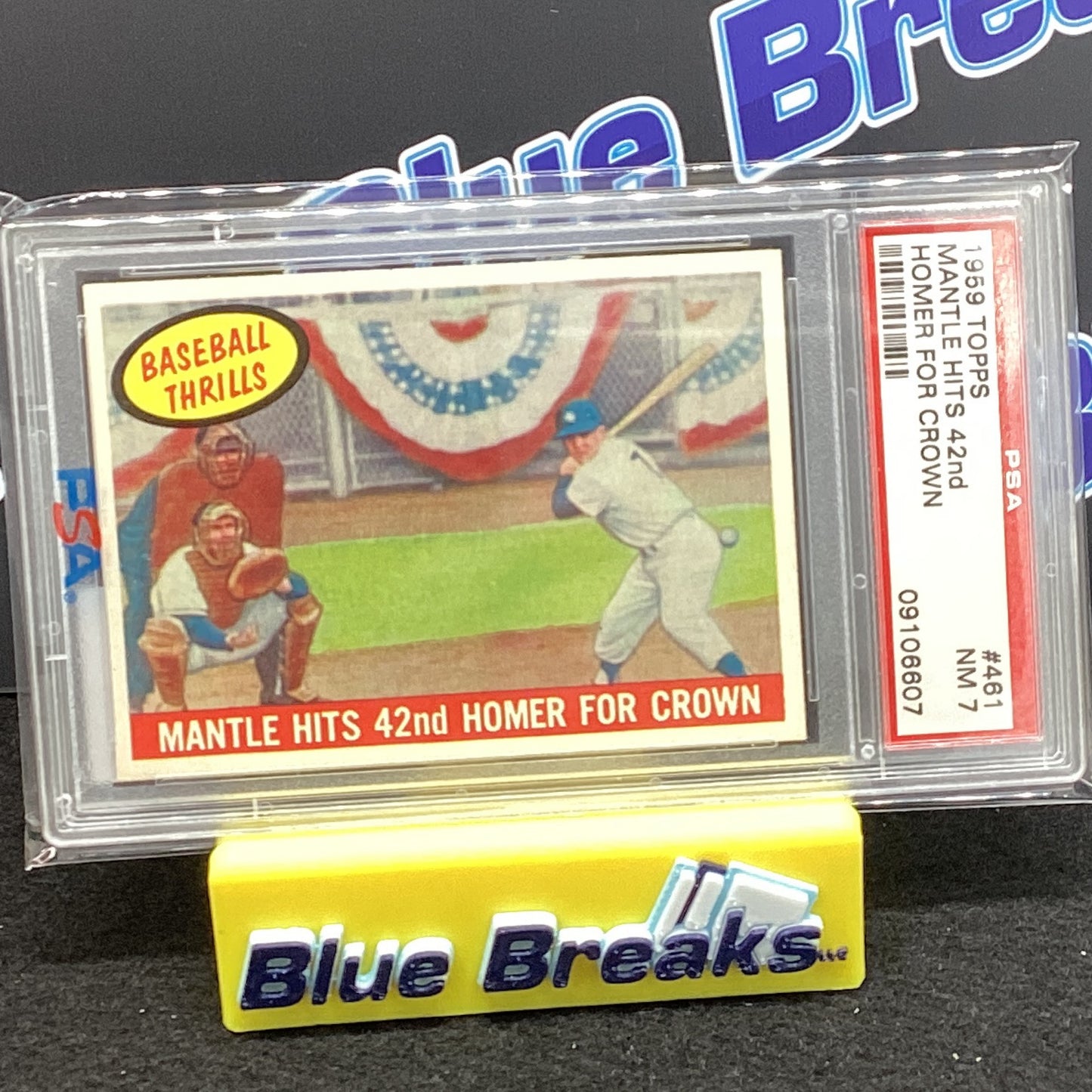 1959 Topps Mantle Hits 42nd Homer for Crown PSA NM7