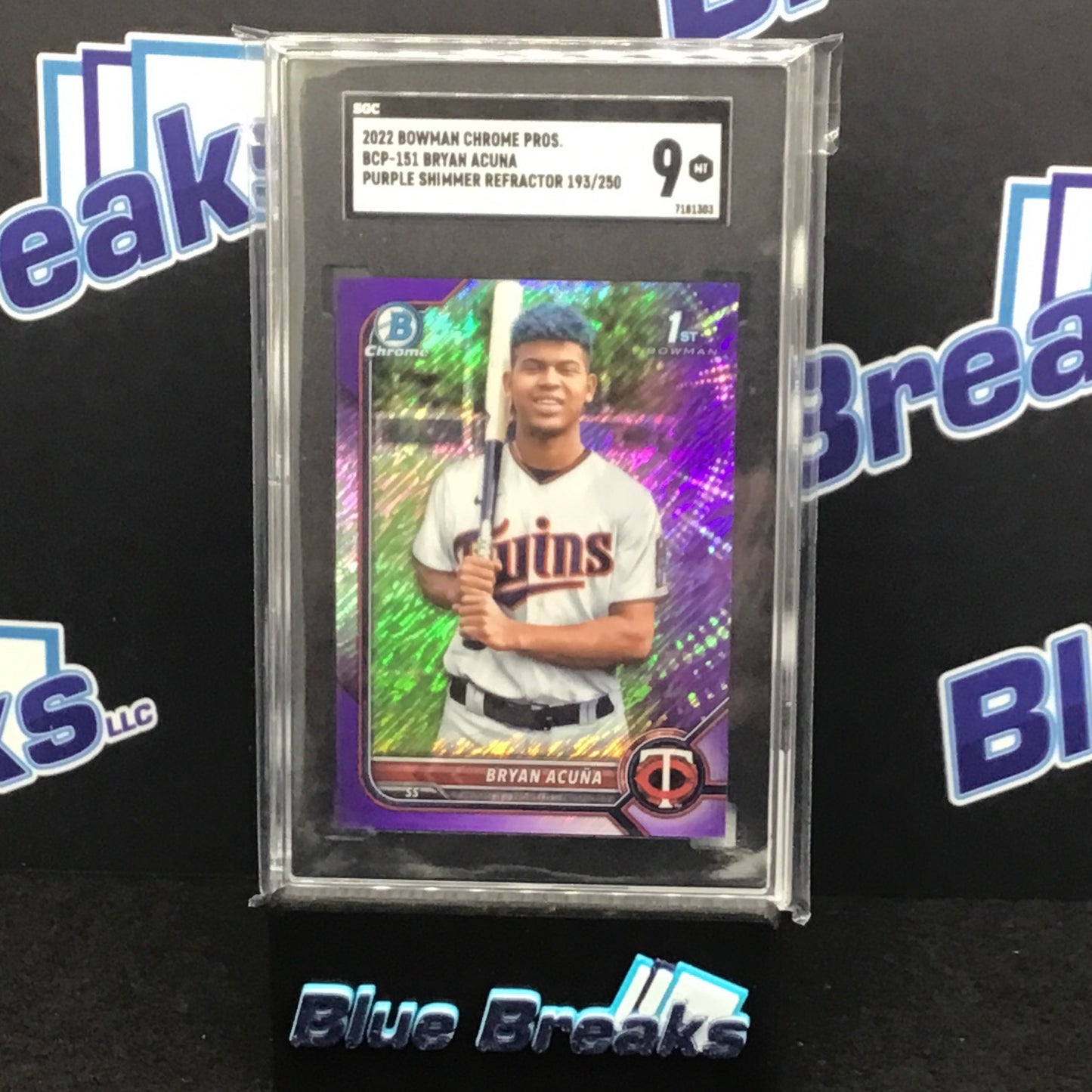 2022 Bowman Chrome Prospects Purple Shimmer Refractor Bryan Acuna 193/250 #BCP-151 SGC 9 Twins