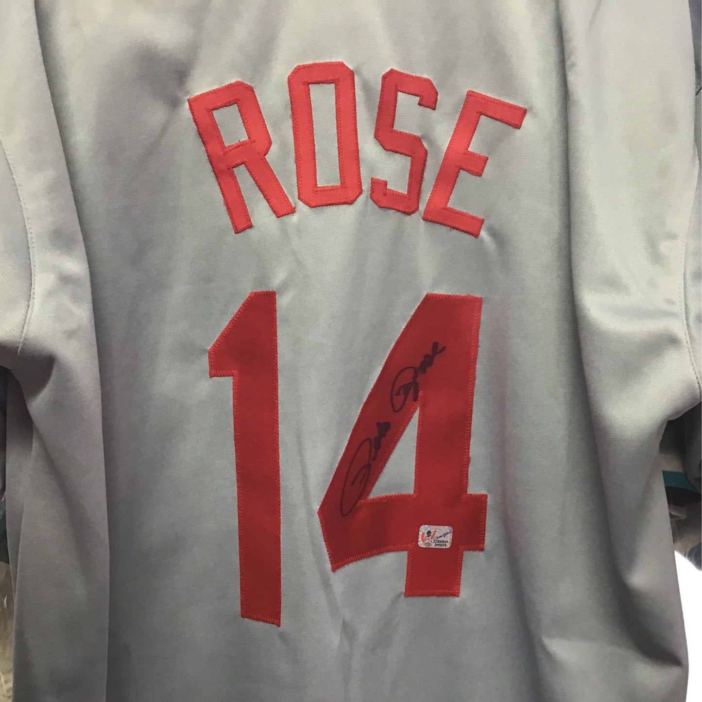 Pete Rose grey Reds autographed jersey Fiterman Sports COA
