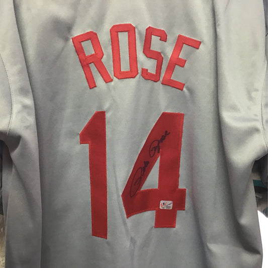 Pete Rose grey Reds autographed jersey Fiterman Sports COA