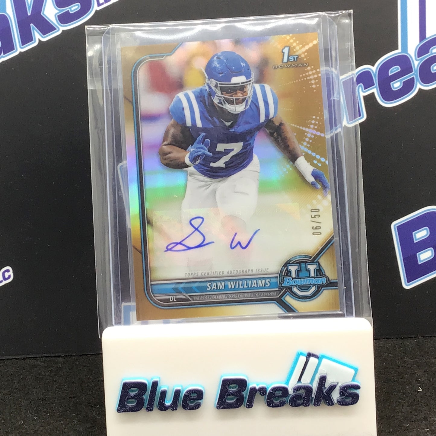 2021-22 Bowman University - Sam Williams - Chrome Prospect Auto - Gold - 6/50- Dallas Cowboys