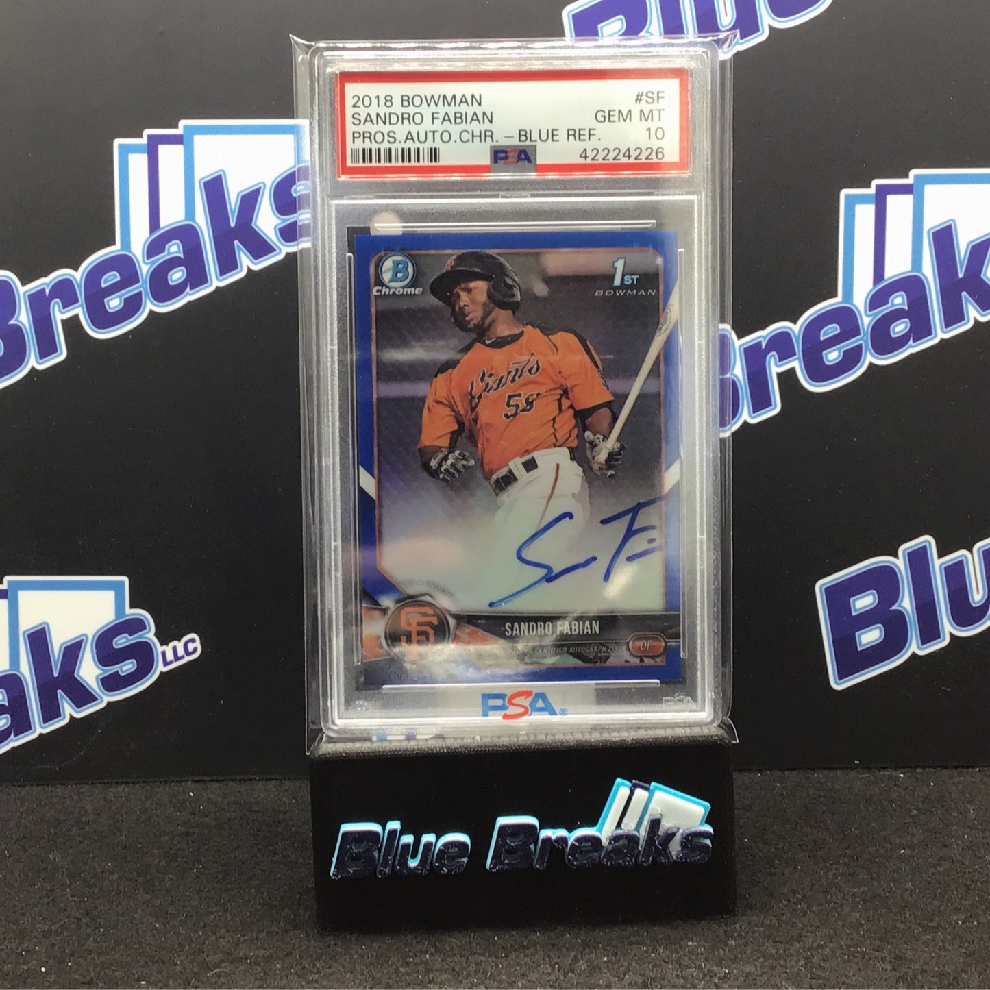 2018 Bowman Chrome Prospects Blue Refractor Sandro Fabian auto 096/150 #CPA-SF PSA 10 Giants