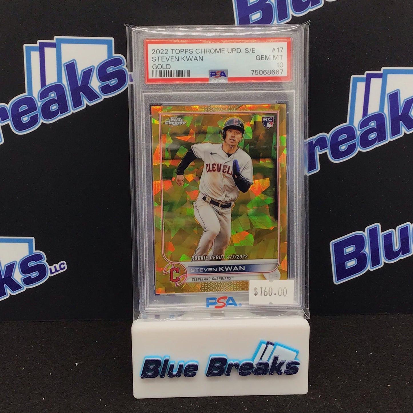 2022 Topps Chrome Update Sapphire gold Steven Kwan 40/50 RC #US17 PSA 10 Guardians