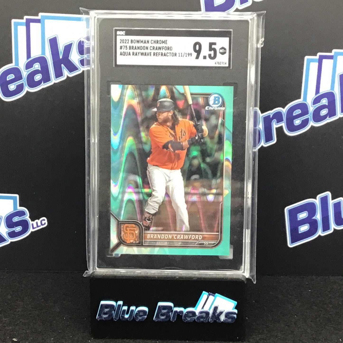 2022 Bowman Chrome Aqua Raywave Refractor Brandon Crawford 011/199 #75 SGC 9.5 Giants