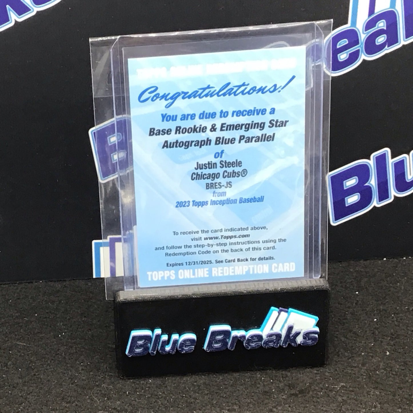 2023 Topps Inception Rookie & Emerging Star blue parallel Justin Steele auto redemption #BRES-JS Cubs