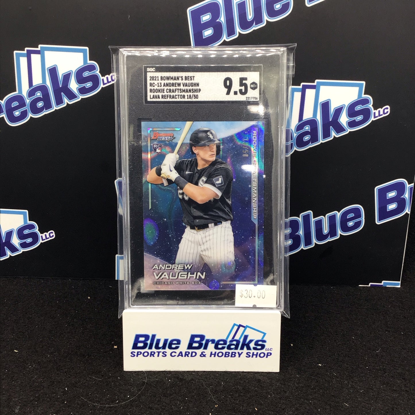 2021 Bowman's Best Rookie Craftsmanship Lava Refractor Andrew Vaughn 18/50 #RC-13 SGC 9.5 White Sox