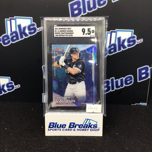 2021 Bowman's Best Rookie Craftsmanship Lava Refractor Andrew Vaughn 18/50 #RC-13 SGC 9.5 White Sox
