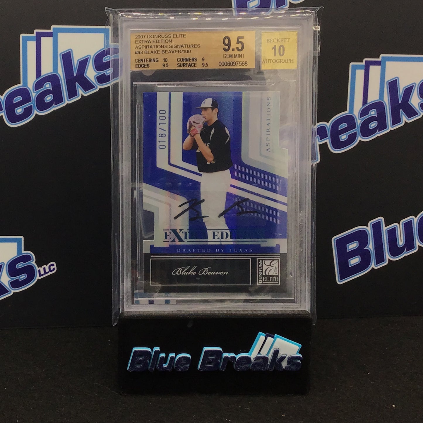 2007 Donruss Elite - Blake Beaven - Extra Edition - Aspirations Signatures - 018/100 - 93 - BGS 9.5