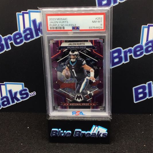 2023 Panini Mosaic purple no huddle National Pride Jalen Hurts 26/50 #252 PSA 8 Eagles