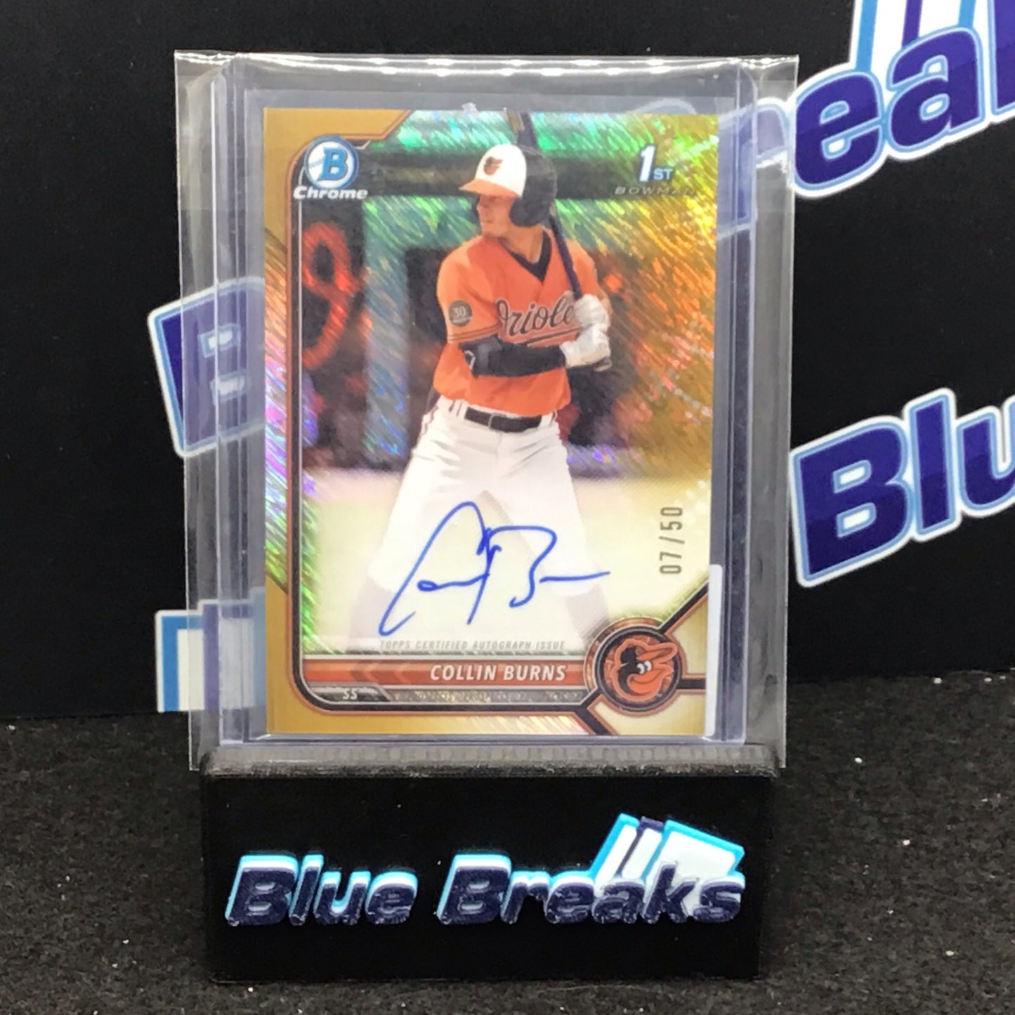 2022 Bowman Chrome 1st Bowman gold shimmer Collin Burns auto 07/50 #CPA-CBS Orioles