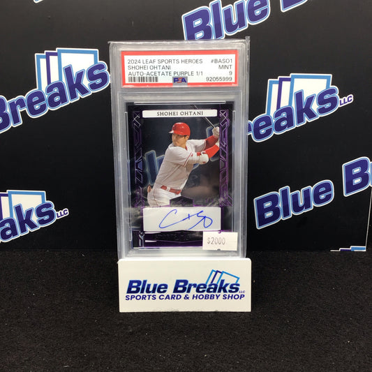 2024 Leaf Sports Heroes Acetat Purple Shohei Othani auto 1/1 #BA-SO1 PSA 9 Angels
