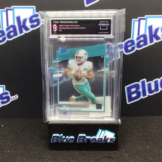 2020 Panini Chronicles Clearly Donruss Rated Rookie Tua Tugovailoa #2 Arena Club 9 Dolphins