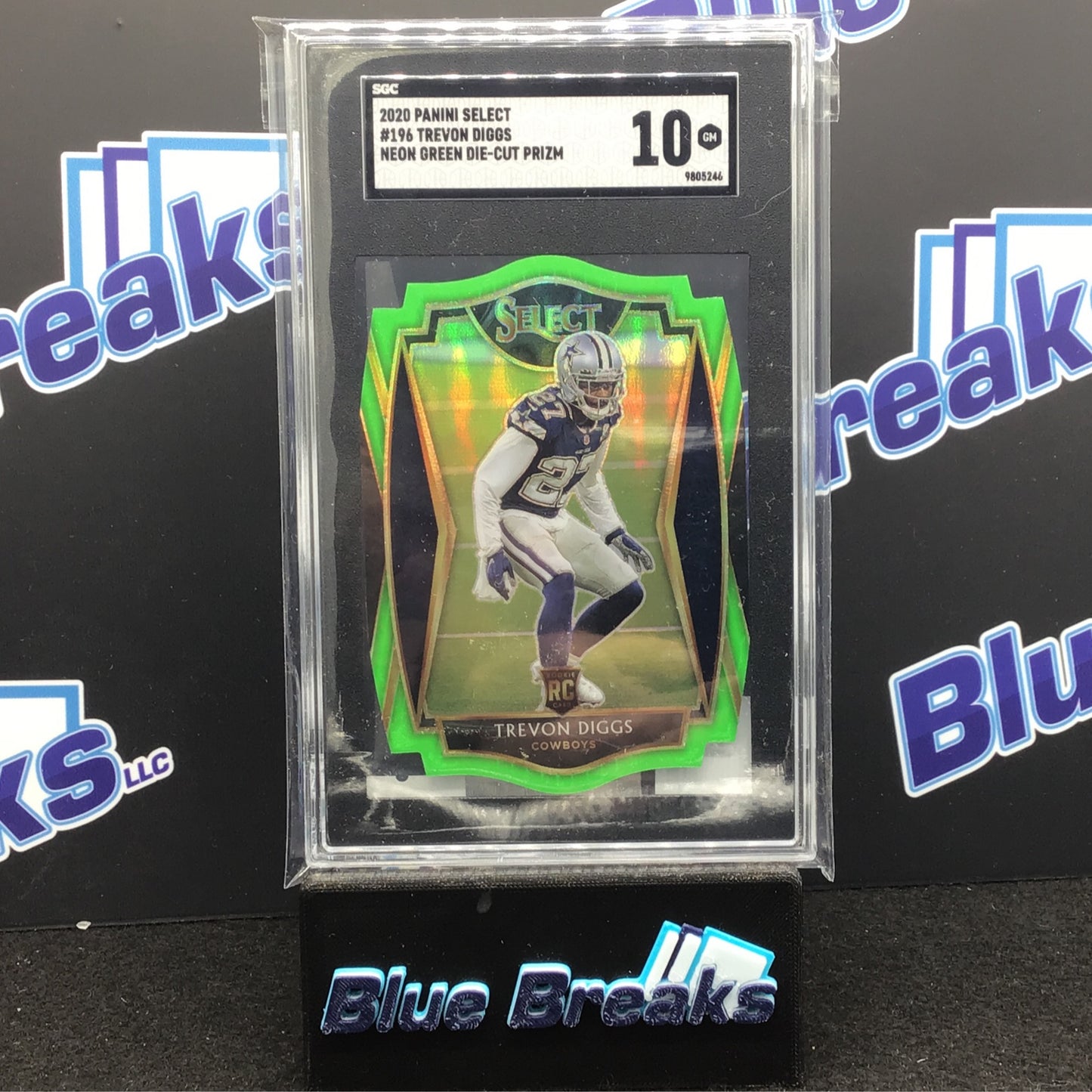 2020 Panini Select Neon Green Die-Cut Prizm Trevon Diggs RC #196 SGC 10 Cowboys