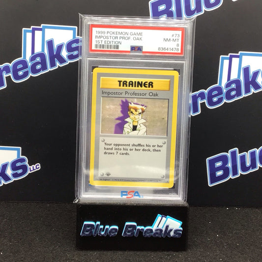 1999 Pokémon Game 1st Edition Impostor Professor Oak #73 PSA 8