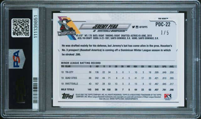 2021 Topps Chrome - Pro Debut - red refractor - Jeremy Pena - 1/5 - #PDC-22 - PSA 9 - baseball - Woodpeckers - Astros