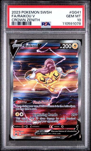 2023 Pokémon - Crown Zenith - Raikou V - Full Art - #GG41 - PSA 10