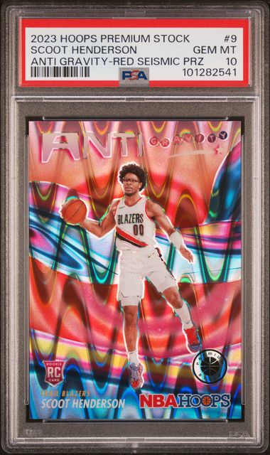 2023 Panini - NBA Hoops - Premium Stock - Anti Gravity - red seismic prizm - Scoot Henderson - 078/199 - RC - #9 - PSA 10 - basketball - Trail Blazers