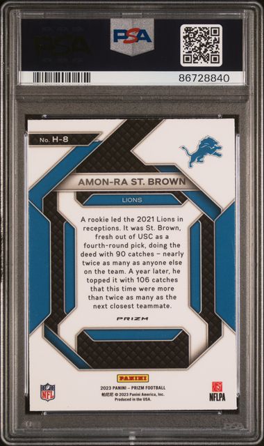 2023 Panini - Prizm - Emergent - No Huddle - Amon-Ra St. Brown - #H8 - PSA 9 - football - Lions