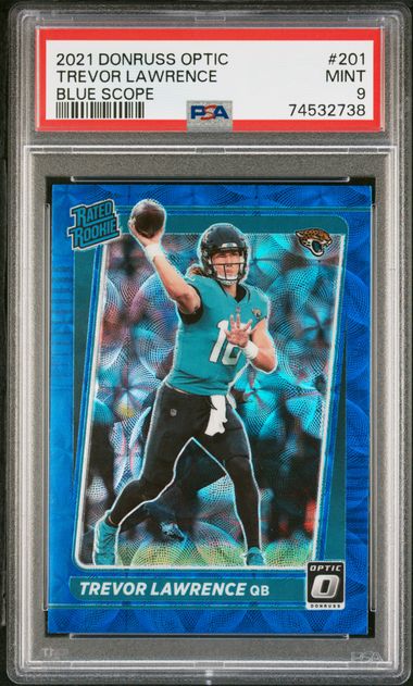 2021 Panini - Donruss Optic - blue scope - Rated Rookie - Trevor Lawrence - #201 - PSA 9 - football - Jaguars