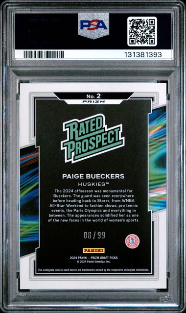 2024 Prizm Draft Picks - Paige Bueckers - Rated Prospect - 8/99 - Blue Ice - #2 - PSA 9 - Basketball - UConn