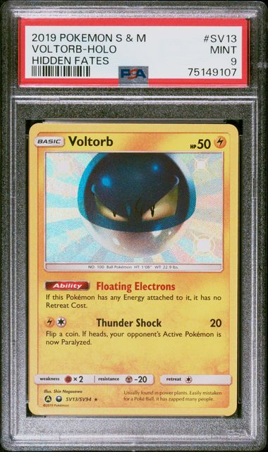 2019 Pokémon - Sun & Moon - Hidden Fates- Voltorb - Holo - #SV13 - PSA 9