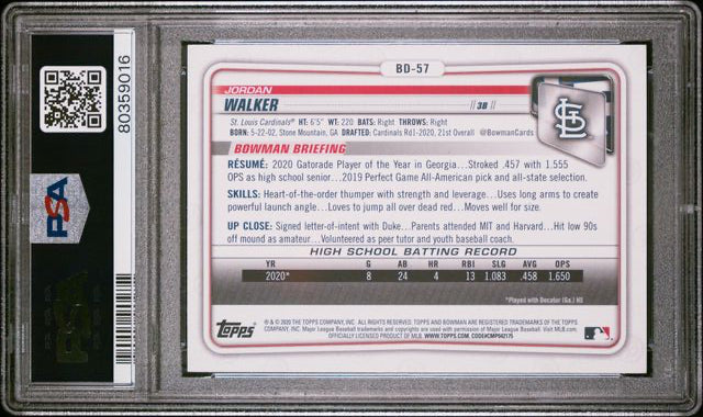 2020 Bowman Draft - 1st Bowman - Jordan Walker - #BD-57 - baseball - Cardinals