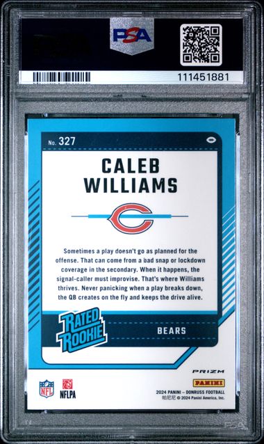 2024 Panini - Donruss Optic - Preview - Rated Rookie - pink - Caleb Williams - RC - #327 - PSA 9 - Bears - drop