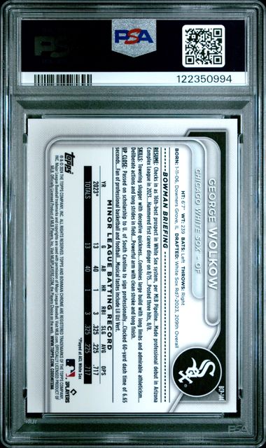 2024 Bowman - Chrome - Prospects - George Wolkow - #BCP-144 - PSA 10 - baseball - White Sox