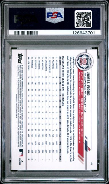 2025 Topps - All-Star Game - blue foil - James Wood - 118/150 - RC - #65 - PSA 9 - baseball - Nationals