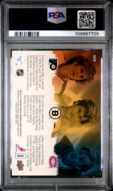 2012 Upper Deck - Bobby Clarke - Bobby Orr - Guy Lafleur - Hockey Heroes 1970s - Bruins - Canadiens - Flyers - #HH39 - PSA 10 - drop